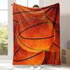 1pc Basketball Print Flannel Blanket - Soft, Comfortable All-Season Bed or Sofa Throw, Vibrant Orange & Black Retro Design