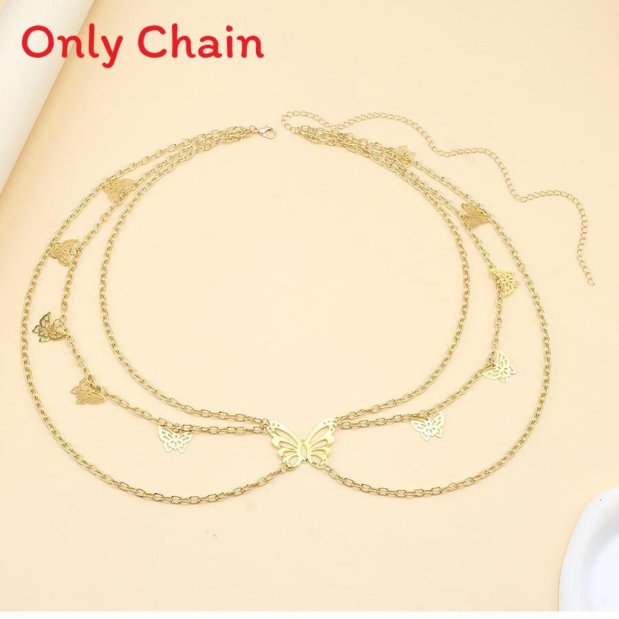 Metallic Butterfly Body Jewelry With Multirow Design For Men And Women золотой