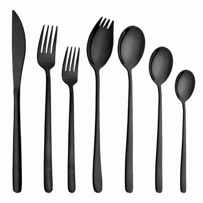 Dinnerware Set 7pcs 18/10 Stainless Steel Flatware Black Tableware Set Dinner Knife Dessert Forks Spoons Food Safe Cutlery Set