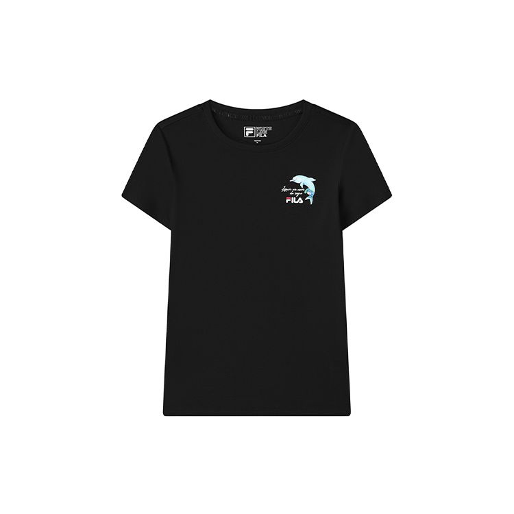 

Fila Dolphin Print Crew Neck T-Shirt Women Tops Black F11W128106F-BK
