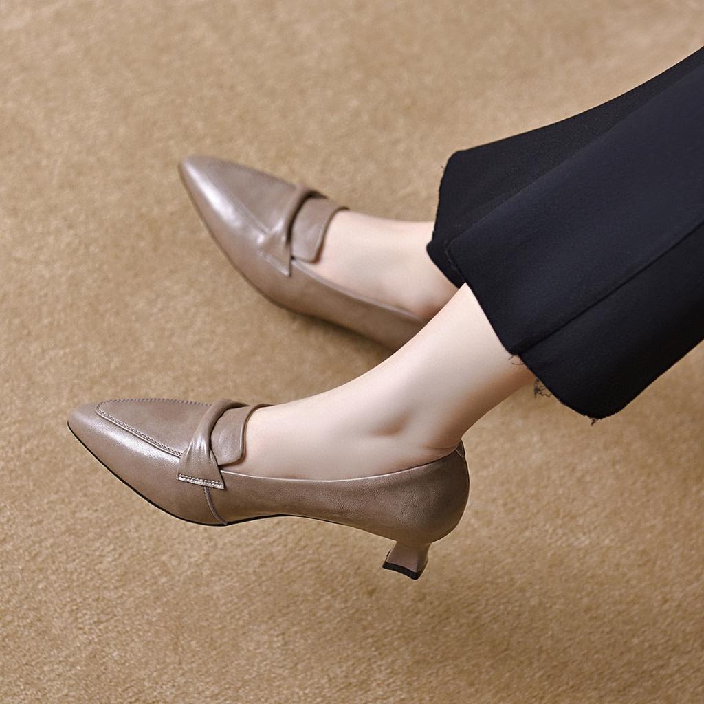 Pointed high heels women's spring new thin heels elegant shallow mouth single shoes professional work shoes commuter leather shoes