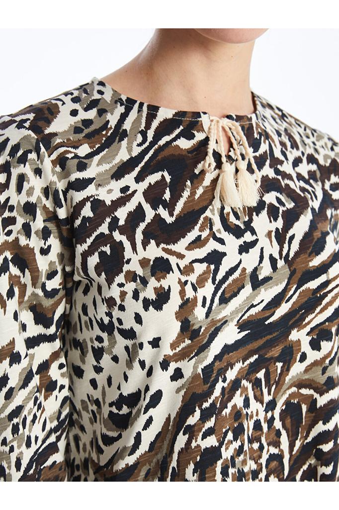 Bluzka damska LCW z kołnierzykiem wiązanym i długim rękawem