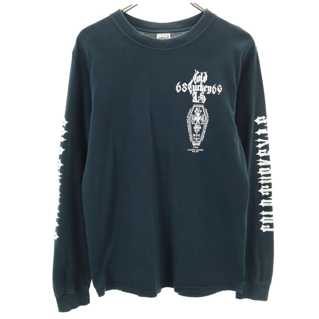 anvil Cross Print Long sleeve T-shirt S Navy Ron T Men's Used
