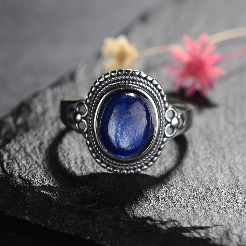 Sterling Silver 925 Vintage Rings Oval 8X10mm Rings Black Onyx Natural Fine Jewelry For Men Women Rhodochrosite Rings