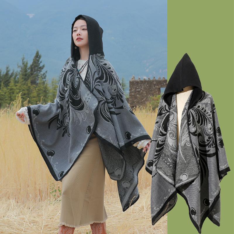 New  Autumn Winter Retro Print Scarf Women Layers Poncho Warm Sweet Elegant Scarve Capa Para Mujer Pashmina Cloak Wrap Shawl