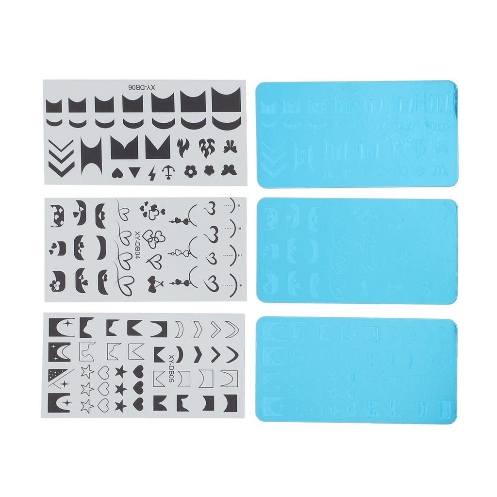 3 Set Nail Art Stamping Plates Stainless Steel Protective Blue Film Different Patterns Fingernails T