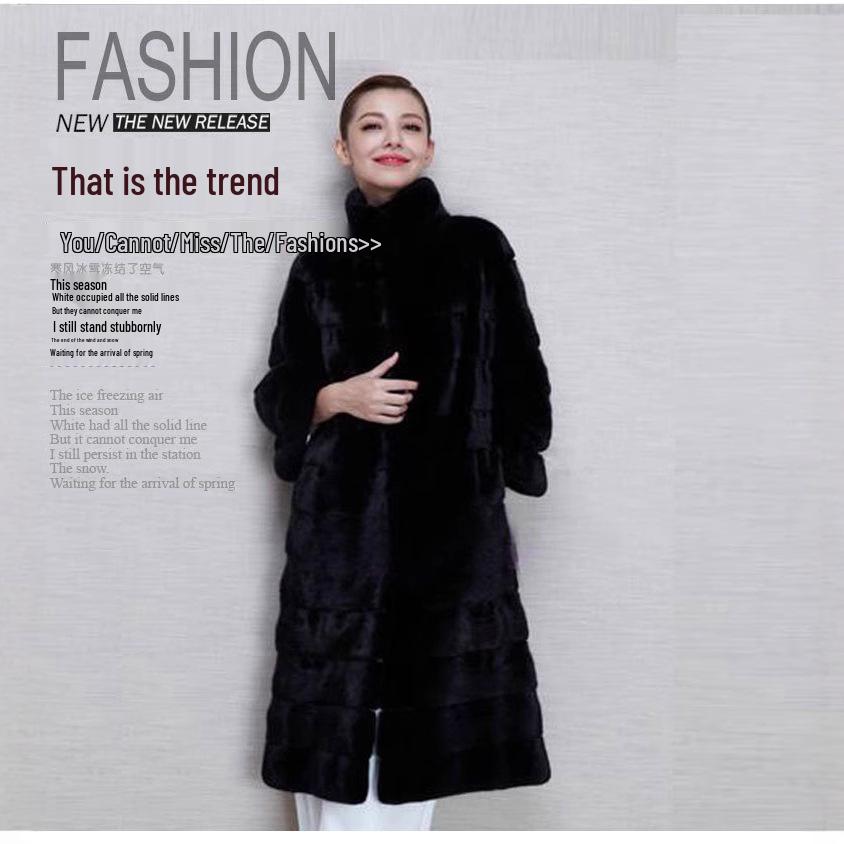 Women's Mid-Length Black Stand-Up Collar Mink Fur Coat