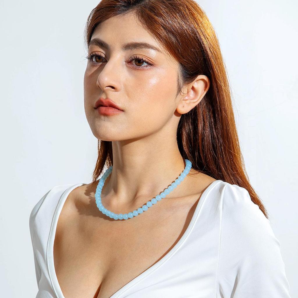 Cross Border Summer Fresh Colorful Bead Necklace for Women's Seaside Vacation Fashion Dopamine Transparent Bead Matching Necklace