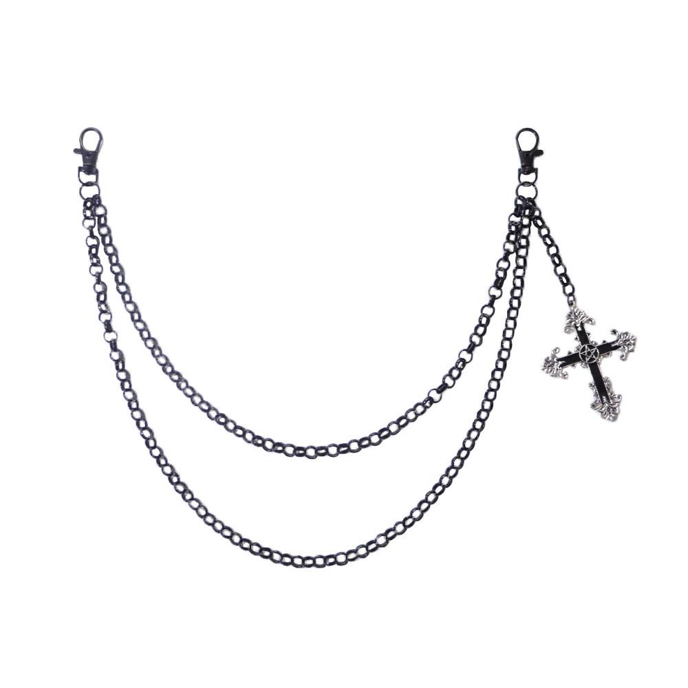 Hip Hop Cross Pendant Waist Chain Metal Dual Layer Accessory For Men Women