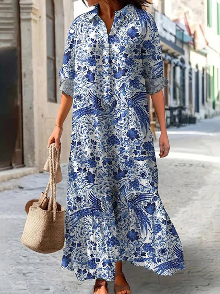 Womens Printed Polo Collar Midi Dress In Multiple Patterns