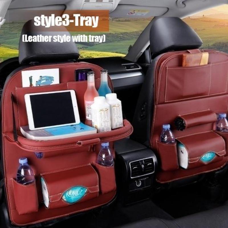 Multi-pocket Car Seat Back Hanging Organizer Bag Universal Auto PU Leather Storage Holder Bag Foldable Shelf
