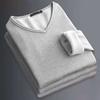 Men Thermal Shirt Fall Winter Base Layer Shirt Fleece Lined V-Neck Pullover Solid Color Warm Long Sleeve Tee Shirt for Daily Wear Sports