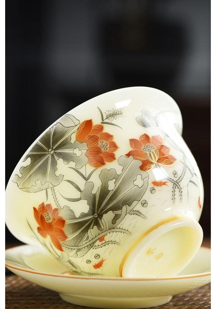 Premium Jade Porcelain Gaiwan Tea Set - Large Capacity, Three-Piece Hovering Brewer for Home Use and Souvenir Gifts