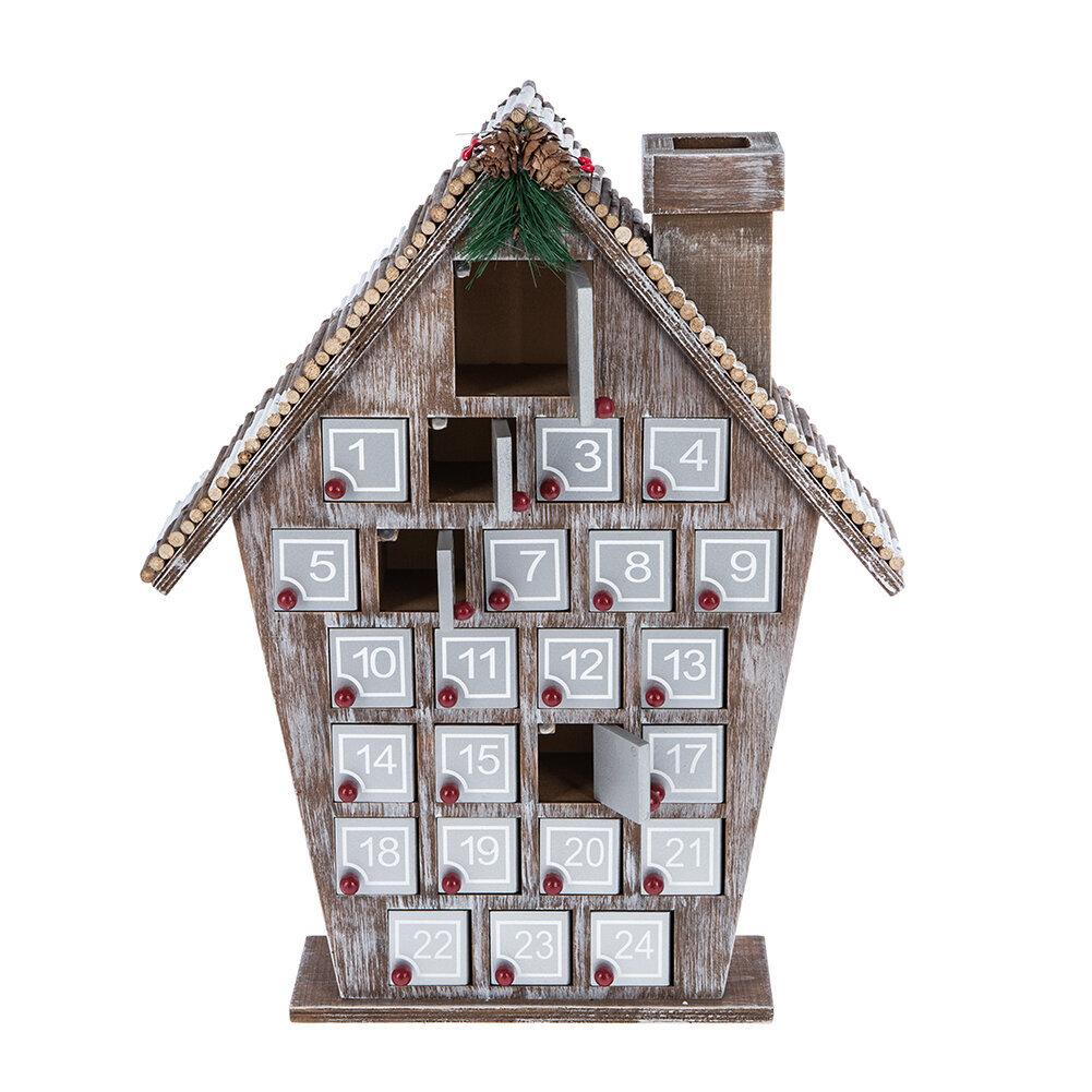 Wooden Advent Calendar With 25 Storage Drawers, Christmas House Shaped Countdown Calendar, Wooden Holiday Ornament For Home Tabletop Decoration