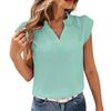 Women Casual V Neck Ruffle Pleated Blouse with Ruffle Sleeves Lightweight Loose Fit Top for Everyday Wear