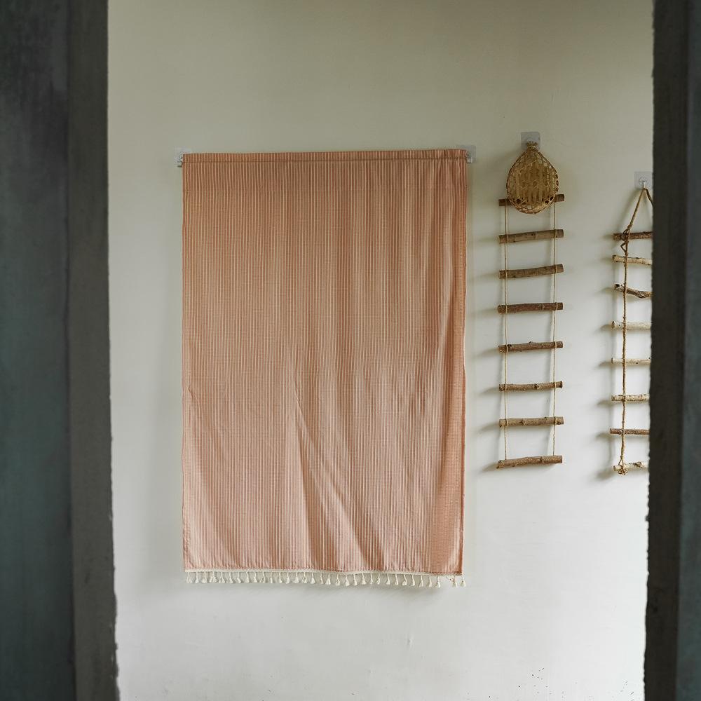 Punch-free Partition Curtain Striped Cotton and Linen Fabric Hanging Curtain Household Door Curtain Kitchen Coffee Half Curtain