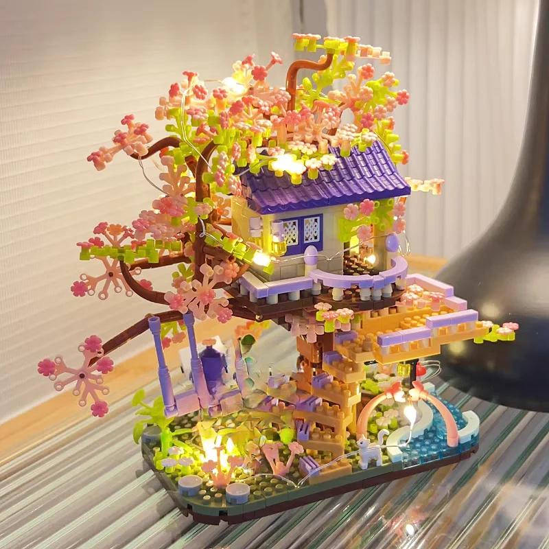 Flower Tree House Building Block Diy Assembly Toys Micro Bricks Puzzle Toys for Kids Children Girls Girlfriend Birthday Gifts