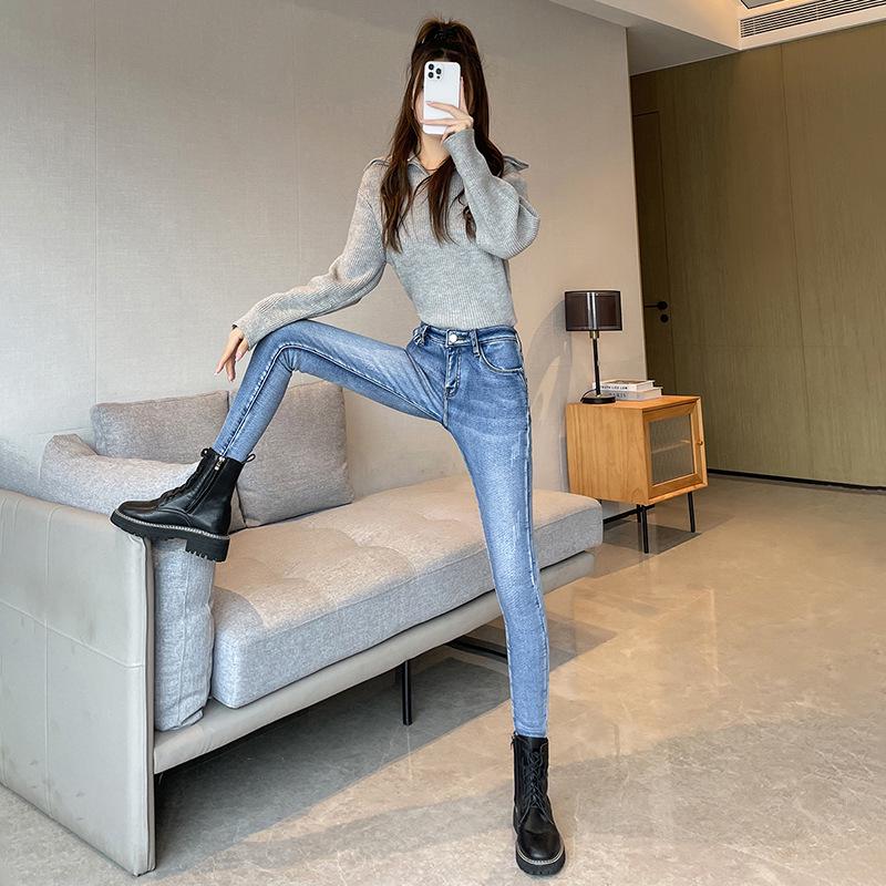 High-Waisted Elastic Skinny Jeans for Women - Fluffy, Warm, Thickened, Slimming Pencil Style for Autumn/Winter 2023 26