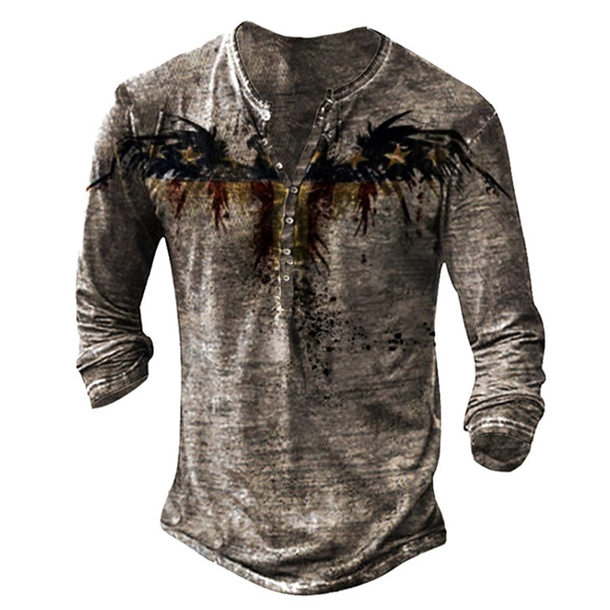 FEGKZLI Fashion Heren T-shirt met lange mouwen in punkstijl, casual, vintage T-shirts in de lente en herfst L