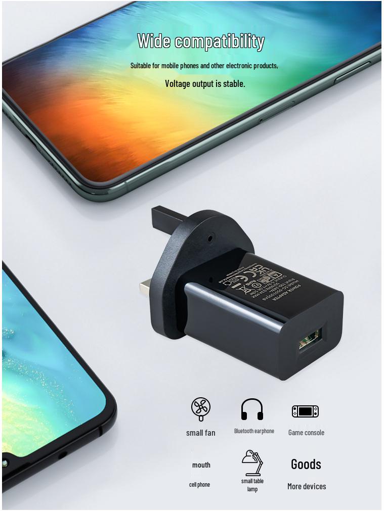 UK 5V1A/2A Phone Charger, UKCA Certified 5W USB Power Adapter, Ideal Accessory