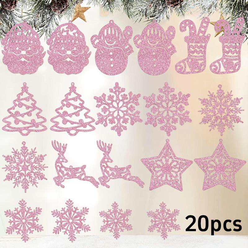 20Pcs Christmas Tree Decoration Hanging Ornaments Tree Snowman Reindeer Santa Snowflake Ornaments for New Year Winter Party