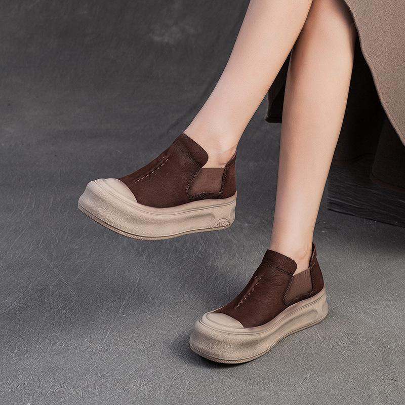 Fashion GKTINOO 2024 Autumn New Retro Genuine Leather Flat Platform Shoes Comfortable And Versatile Commuting Women's Slip-on Shoes