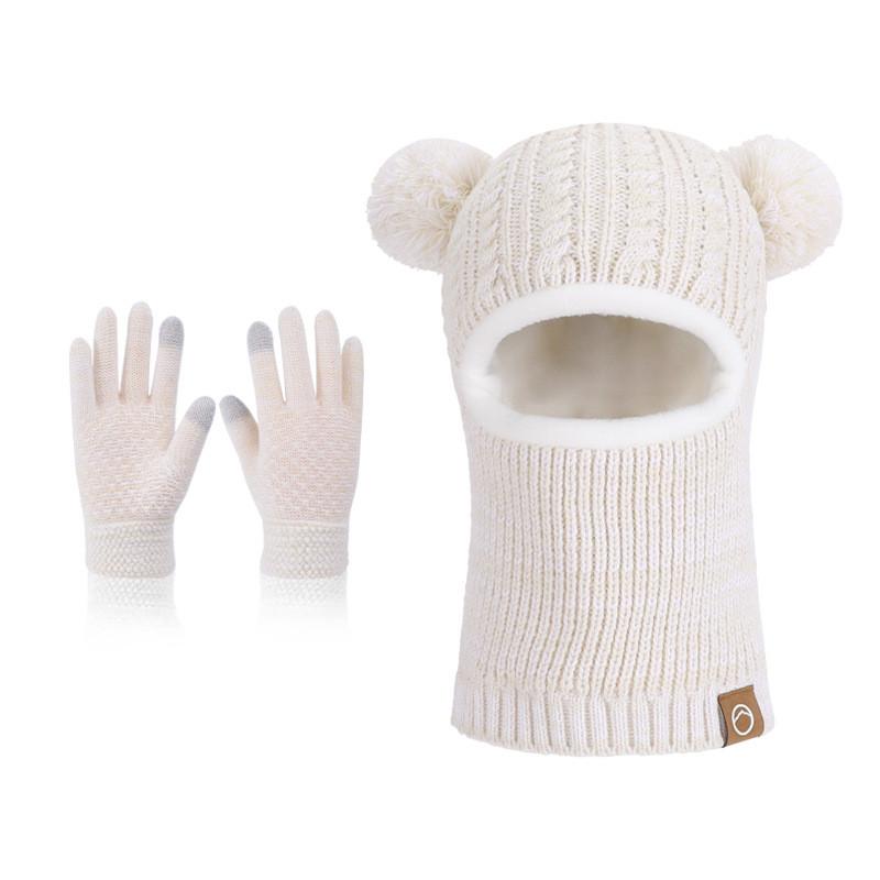 

Children Warm Knit Hat With Fleece Earmuffs And Neck Wrap For Winter Activities бежевий