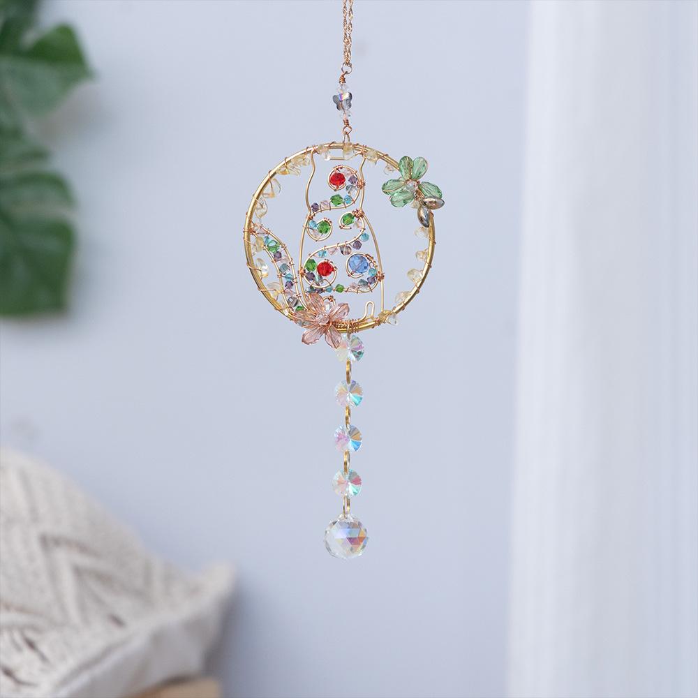 Hand-woven car pendant crystal rich cat gift Lucky cat winding charm