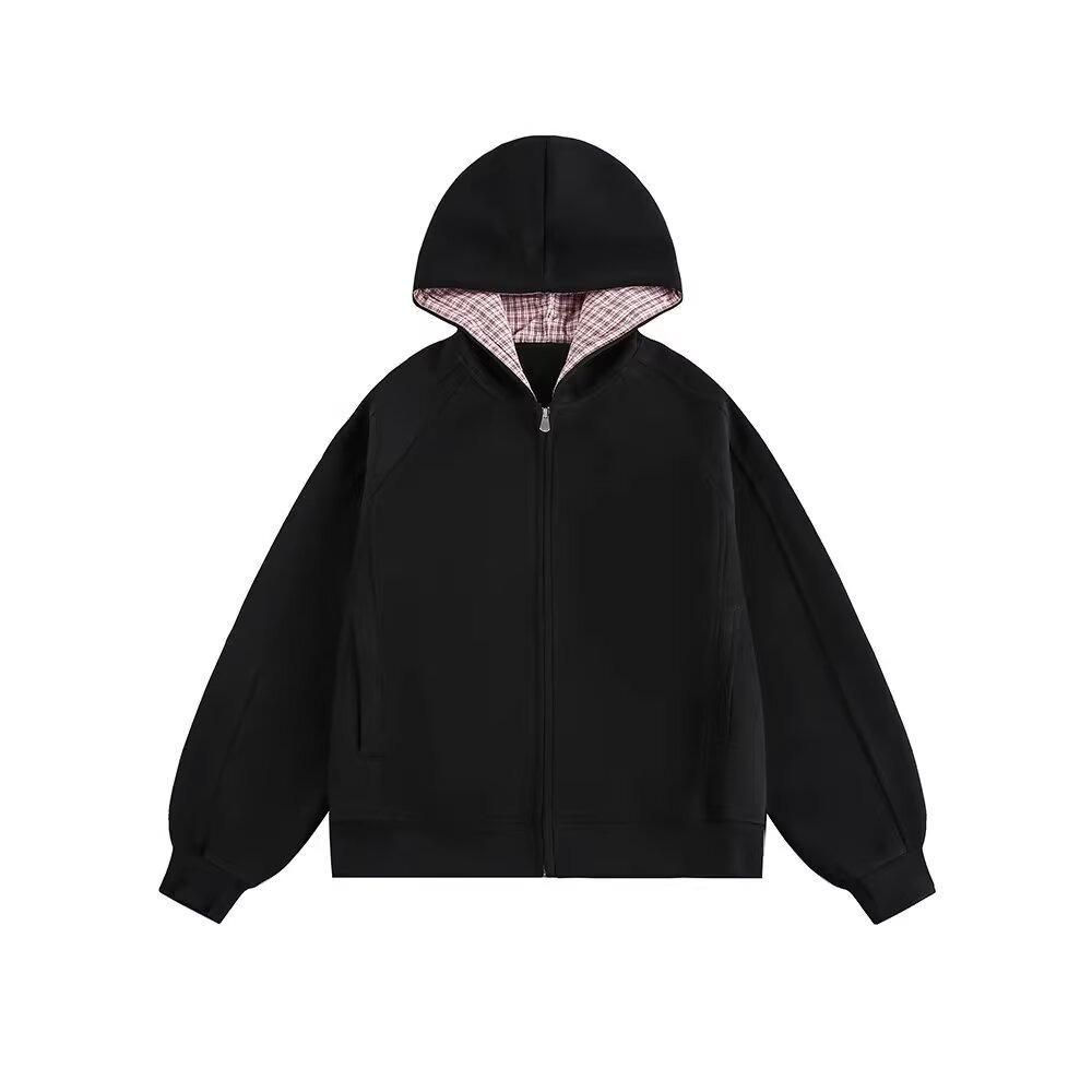 Unisex Plaid Patchwork Hoodie - Spring/Autumn Loose Fit Cardigan for High Street Style