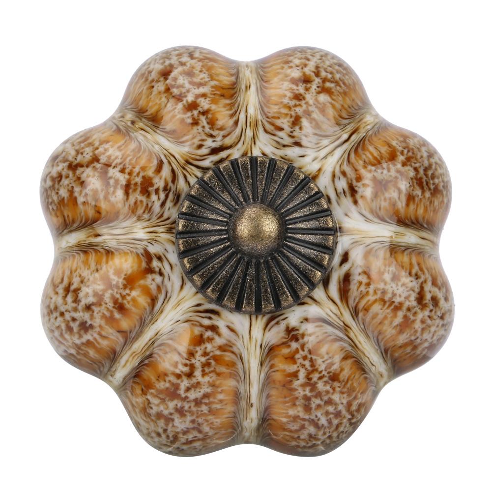 European Ceramic Pumpkin Door Knobs Cabinet Handles Single Hole Cupboard Drawer Pulls (White)