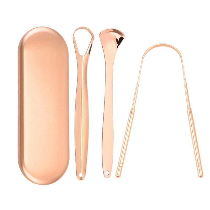 3Pcs Tongue Scraper Cleaner With Travel Case Metal Dental Brush Bad Breath Kit For Adults Professional Tool