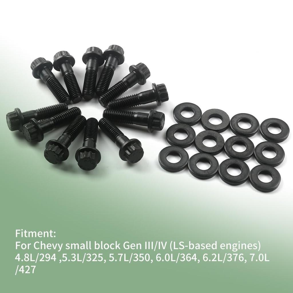 Chromoly Header Bolt Kits for Chevrolet Gen III/LS Series with 4.8, 5.3,5.7 6.0, 6.2,7.0 litres, 3/8" Wide Replace # 134-1202 12PCS