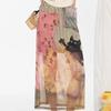 Large Size   Skirt Women Vintage Mesh Vintage Print Splicing Slim Mid-length Skirt