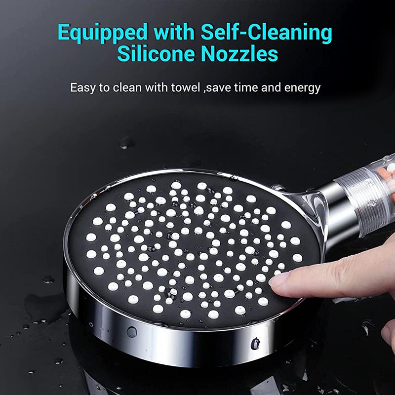 6 Modes Shower Head Handheld Powerful Flow with Beads Filter Pressure Boost Water Saving Shower Head