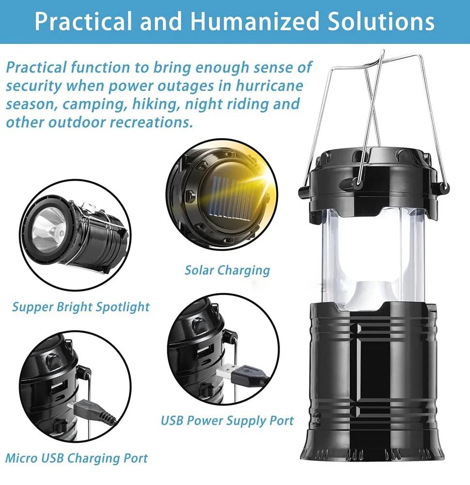 Rechargeable Solar LED Portable Multifunctional Torch Lamp Flame Flashlight Emergency Outdoor Hiking Tent Hanging Camping Light