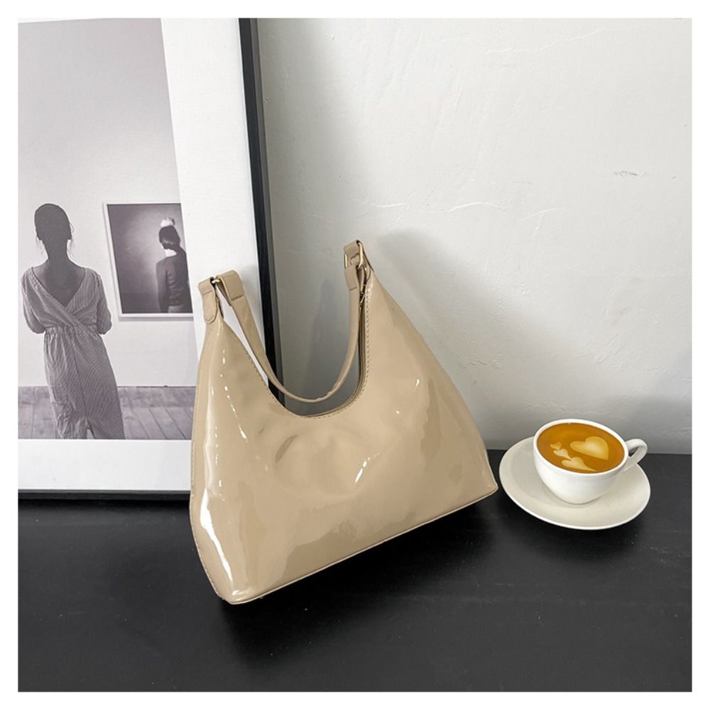 Women Retro Casual Shoulder Bags Glossy Solid PU Leather Shopper Bag Fashion Female Handbags