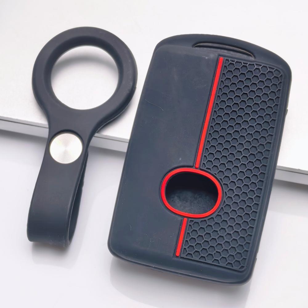 Silicone Key Fob Cover with Matching Keychain for Mazda 4-button Smart Remote with Panic & Trunk Hold, Fits Mazda CX-5, Protective Accessory