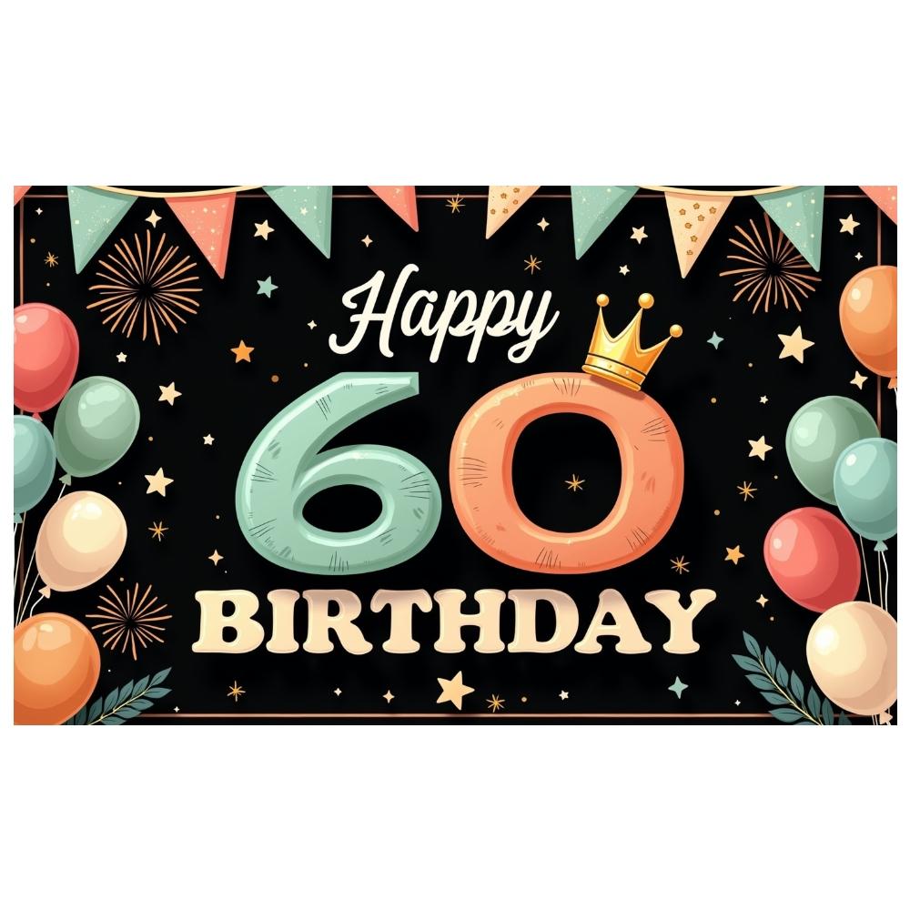 Happy 60 Birthday Banner Macaron Color Scheme Birthday Party Background Birthday Banner Crown Decoration For Friend Family