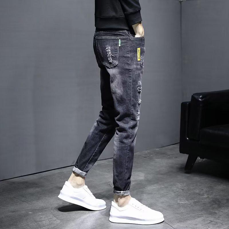 Men's Trendy Ripped Slim Fit Nine-Point Skinny Jeans - Elastic, Breathable, Casual Summer Wear