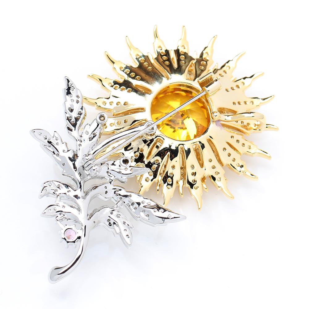 High-end heavy industry exaggerated personality yellow diamond dandelion bouquet brooch light luxury high-end flower pin anti-light woman