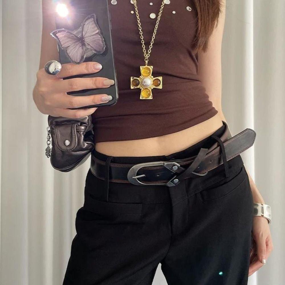 Pu Leather Cross Waist Belt Vintage Dress Jeans Belt Retro Women's Belt  Spicy Girls