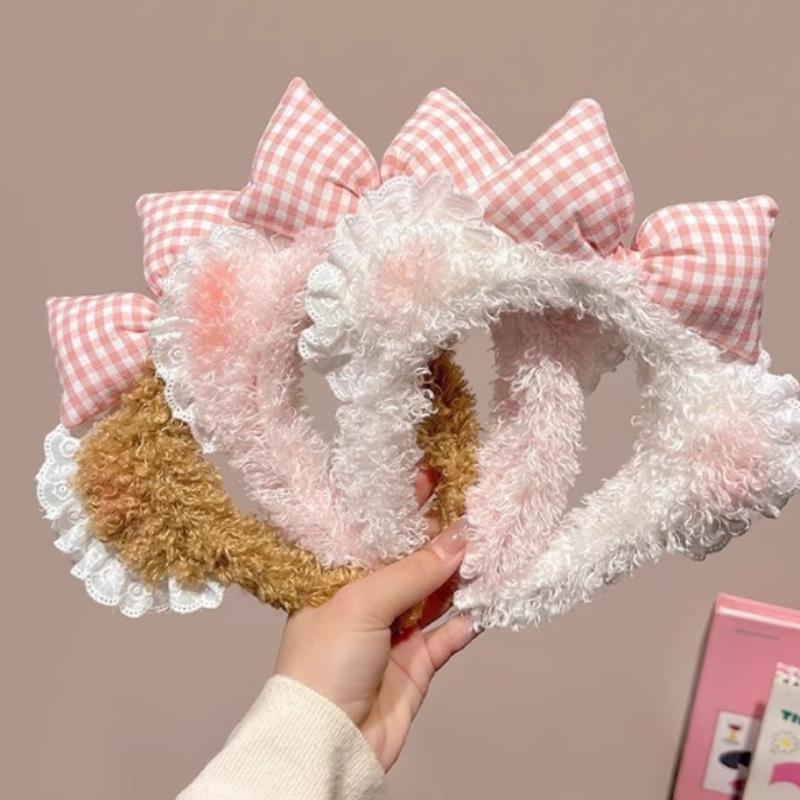 Cute Plush Headbands For Women Bear Hairbands Girls Makeup Headband Wash Face Head Band Non-Slip Flower Hair Hoop Headwear
