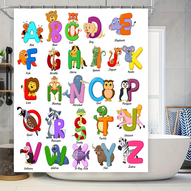 

Abc Kids Alphabet Animal Cartoon Letter Decorative Shower Curtain For Bathroom Multicolored Set 72X84 (White) [[Image](Attachmen W60H190(CM)-1 Pcs