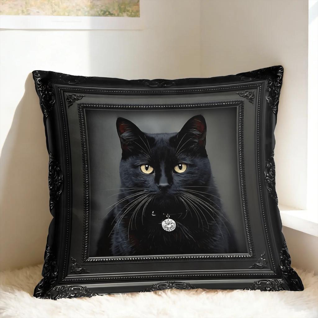 Cute Caroon Cat Portrait Photo Frame Art Pillow Case Morden Pillow Cover Comfy Pillowcases For Living Room Bed Chair