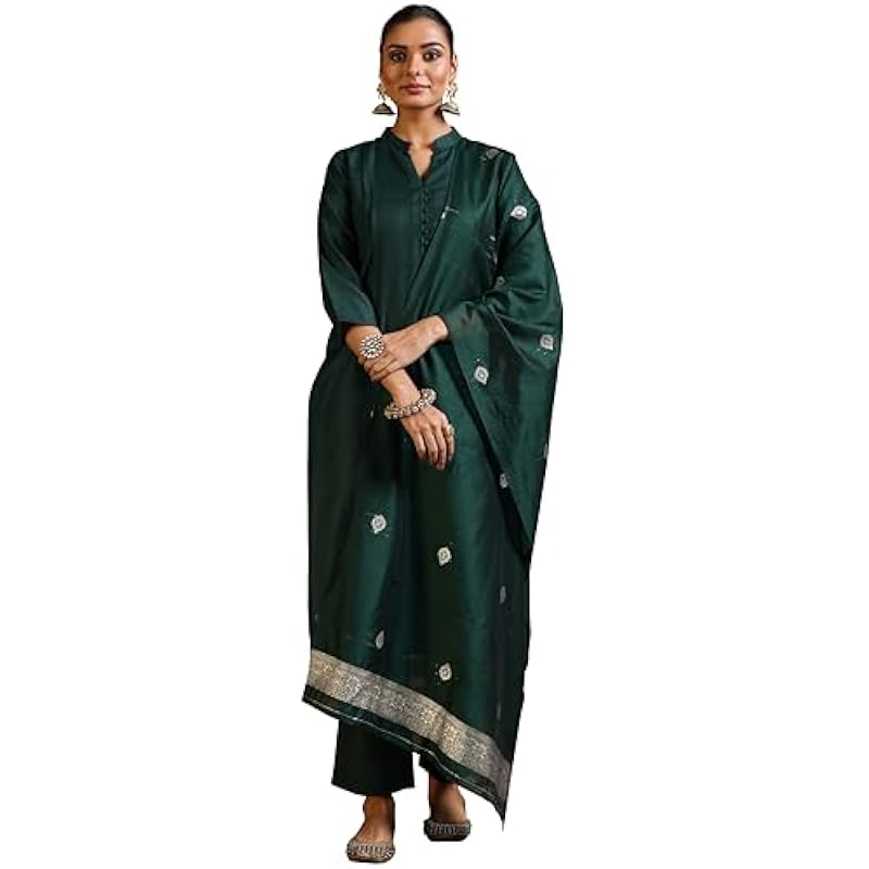 Libas Women's Silk Blend Kurta Set (39043_Green