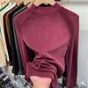 Solid Color German Fleece Polished Warm Semi-turtleneck Bottoming Shirt Women's Autumn and Winter Slim-fitting Fleece Long-sleeved T-shirt