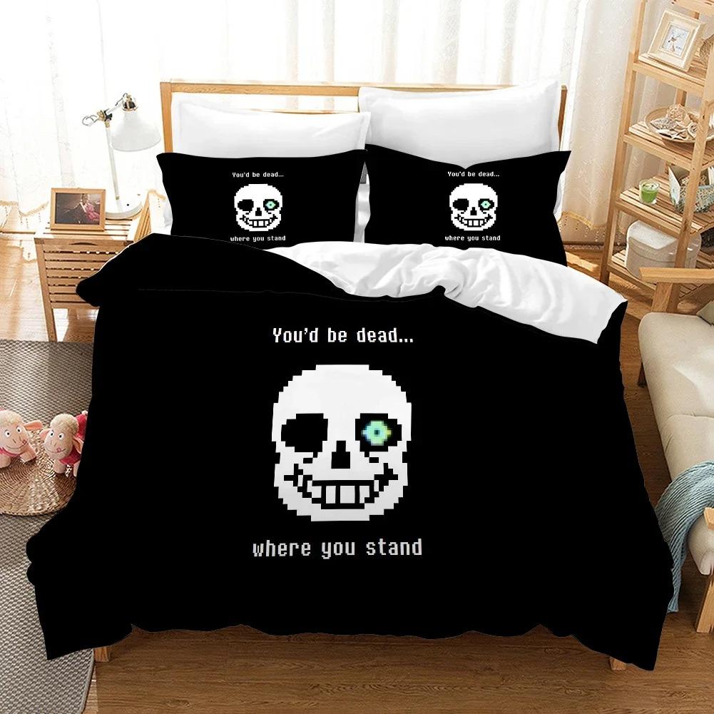 High Quality 3D Printed Undertale Game Frisk Sans Papyrus Pattern Duvet Cover with Pillow Cover Bedding Set for Bedroom Decor