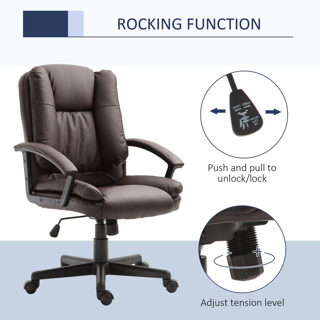 Desk Chair, PU Leather Office Chair with Adjustable Height and Swivel Wheels, for Home Work Study, Brown