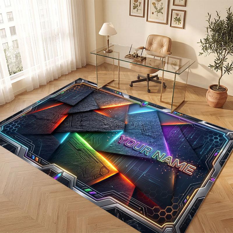City Cyberpunk Theme Crystal Velvet Floor Rug Personalized Custom Name Text Warm Carpet Home Decoration