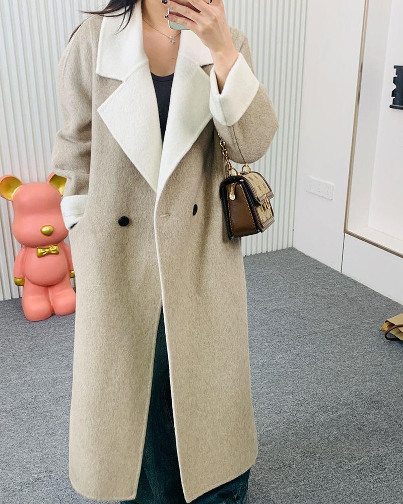 Double-sided cashmere coat large lapel new woolen coat long commuter cashmere coat